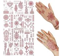 Temporary Transfer Tattoos, Brick-Red Floral Mandala Designs, 12 Sheets | Assorted Motifs, Narrow Borders, Dots And Line Details, Mehndi-Style Body Art For Hands, Fingers And Wrists At Festivals