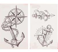 Temporary Waterproof Geometric Pattern Tattoo With 3 Boat Anchor Pointers, Lasting For 1To 2Weeks,For Arm And Neck(Hc267-268)