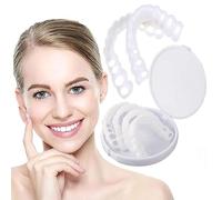 Temporary Whitening Teeth Veneers, 2 Pairs Comfort Cosmetic Upper and Lower Fake Teeth Braces, Instant Perfect Smile Dentures False Teeth for Men Women, One Size Fits Most