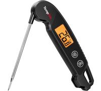 TempPro TP603B Digital Food Thermometer Probe, Instant Read Thermometer | IPX6 Waterproof Meat Thermometer with Calibration/Lock, Temperature Probe with Backlit LCD for Sugar, Jam, Oil, Beef, Black