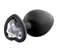 Temptasia M - silver-stoned heart-shaped anal plug (black) - medium