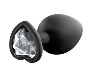 Temptasia M - silver-stoned heart-shaped anal plug (black) - medium