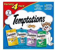 TEMPTATIONS Classic Crunchy and Soft Cat Treats Feline Favorite Variety Pack, (4) 3 oz. Pouches