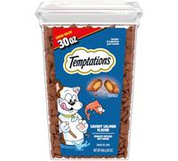 Temptations Classic Crunchy and Soft Cat Treats Savory Salmon Flavor, 30 oz. Tub, Makes a Great Holiday Cat Treat