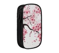 Tempting Cherry Blossoms art Print Pencil Case, Large Capacity 2 Compartment Dual Zips Pouch, Premium Oxford Fabric Aesthetic Pencil case Stationery Organizer for Boys Girls Supplies Makeup Bag
