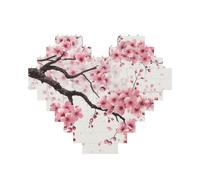 Tempting Cherry Blossoms art Printed Jigsaw Puzzle 10.8x12.8 CM, Heart-Shaped Puzzle Challenging Game for Adults, Fun Decorative Wall Decor