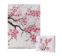 Tempting Cherry Blossoms art Printed Jigsaw Puzzle with Storage Box, Wooden Puzzle for Adults and Kids, 500 Pieces Family Fun Decorative Game, 38x52 CM