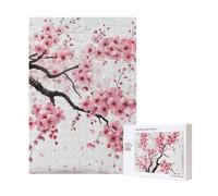 Tempting Cherry Blossoms art Printed Jigsaw Puzzle with Storage Box, Wooden Puzzle for Adults and Kids, 300 Pieces Family Fun Decorative Game, 28x40 CM