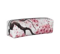 Tempting Cherry Blossoms Art Printed Leather Pencil Case Simple Pen Pencil Pouch Office Large Pencil Bag Stationery Box for Men Women Teens Students