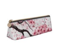Tempting Cherry Blossoms Art Printed Leather Pencil Case Triangle Pen Pencil Pouch Office Large Pencil Bag Stationery Box for Men Women Teens Students