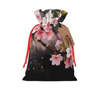 Tempting Cherry Blossoms Burlap Drawstring Gift Bag With Tag, Reusable Linen Pouch For Christmas, Birthday, Party, Small Gift Packaging M