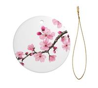 Tempting Cherry Blossoms Christmas Ceramic Ornament - Double-Sided Uv Printed Round Hanging Decoration with Gold String for Tree