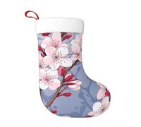 Tempting Cherry Blossoms Christmas Stocking Plush Hanging Decoration with Soft Flannel Cuff, Bag for Fireplace & Tree Decor