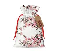 Tempting Cherry Blossoms Drawstring Gift Bag-Artistic Christmas Cloth Gift Bag-Delightful Burlap Pouch For All Occasions