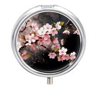 Tempting Cherry Blossoms Pill Box 3 Compartment Round Small Pill Box for Pocket Purse Metal Travel Pill Case Portable Daily Pill Organizer Cute Compact Medicine Organizer Mini Pill Container