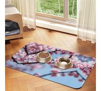 Tempting Cherry Blossoms print Pet Food Mat Absorbent Non-Slip PU Leather Feeding Mat for Dogs Cats Pet Bowl Placemat