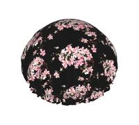 Tempting Cherry Blossoms Print Premium Double Layer Shower Cap For Women With Reusable Shower Cap For Hair - Waterproof Plastic Cap - Shower Caps For Long, Short And Curly Hairs