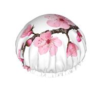 Tempting Cherry Blossoms Print Premium Double Layer Shower Cap For Women With Reusable Shower Cap For Hair - Waterproof Plastic Cap - Shower Caps For Long, Short And Curly Hairs
