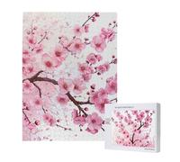 Tempting Cherry Blossoms Printed Jigsaw Puzzle with Storage Box, Wooden Puzzle for Adults and Kids, 500 Pieces Family Fun Decorative Game, 38x52 CM