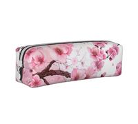 Tempting Cherry Blossoms Printed Leather Pencil Case Simple Pen Pencil Pouch Office Large Pencil Bag Stationery Box for Men Women Teens Students
