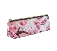 Tempting Cherry Blossoms Printed Leather Pencil Case Triangle Pen Pencil Pouch Office Large Pencil Bag Stationery Box for Men Women Teens Students