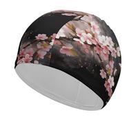 Tempting Cherry Blossoms Swim Cap for Women Men Waterproof Bathing Caps Keep Hair Dry Elasticity Adult Swimming Caps Comfortable Long Hair Swim Hat Non-Slip Fabric Swimming Cap