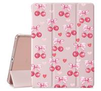 Tempting Cherry Pattern for iPad Air 6th Generation 11" M2 2024/iPad Air 5th 2022/4th 2020 Generation 10.9" Cute Bow Protective Case for Girls,Pencil Holder & Clear Back & Trifold Pink Cover
