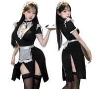 Temptshow Women's cosplay sexy French maid lingerie Japanese anime Lolita Halloween kawaii dress costume, Black, One size