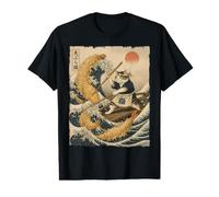Tempura Chef Cat Riding Sea Wave Japanese Ukiyo-e Kanji Art Value Graphic T-Shirt