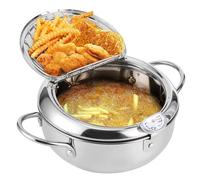 Tempura Deep Fryer Stainless Steel Large 24cm with Thermometer Cold Touch Handle Oil Level Reminder Detachable Pot for Japanese Style Frying