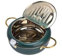 Tempura Frying Pot 304 Stainless Steel Tempura Pan Japanese Tempura Deep Fryer Pot with Thermometer and Removable Lid and Oil Drip Rack, for Induction Cooker, (304 stainless