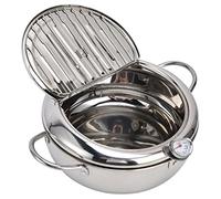 Tempura Frying Pot 304 Stainless Steel Tempura Pan Japanese Tempura Deep Fryer Pot with Thermometer and Removable Lid and Oil Drip Rack, for Induction Cooker, (304 stainless