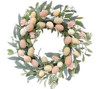 TEMPUS 20 Inch Easter Flocked Egg Wreath - Handmade Spring Door Decor with Pastel Eggs & Mixed Twigs, Indoor Floral Wreath for Easter Home Decor