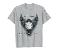 Tempus Fugit Memento Mori Clock Wings Stoic Philosophy T-Shirt, Men, Heather Grey, Medium