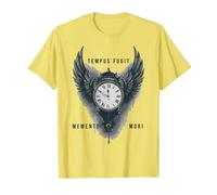 Tempus Fugit Memento Mori Clock Wings Stoic Philosophy T-Shirt, Men, Lemon Yellow, X-Large