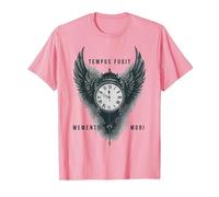 Tempus Fugit Memento Mori Clock Wings Stoic Philosophy T-Shirt, Men, Pink, X-Large