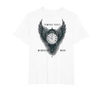 Tempus Fugit Memento Mori Clock Wings Stoic Philosophy T-Shirt, Men's Big and Tall, White, 2X Tall