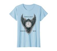 Tempus Fugit Memento Mori Clock Wings Stoic Philosophy T-Shirt, Women, Baby Blue, Medium