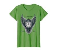Tempus Fugit Memento Mori Clock Wings Stoic Philosophy T-Shirt, Women, Grass Green, Medium
