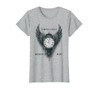 Tempus Fugit Memento Mori Clock Wings Stoic Philosophy T-Shirt, Women, Heather Grey, XX-Large
