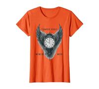 Tempus Fugit Memento Mori Clock Wings Stoic Philosophy T-Shirt, Women, Orange, X-Small