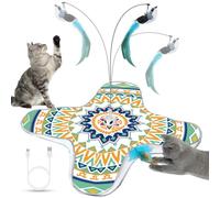 Temracha Interactive Cat Toy, Rechargeable Cat Toys for Indoor Cats, Automatic Cats Chasing Toy, Hide & Seek, 2 Modes, Self-Holding Suction Base, 3-in-1 Feather Toys with 1 Teaser Pole, 4 Replacements