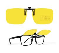 TEMSO Flip up Clip on Night Driving Glasses,Polarized Anti Glare Clip on Driving Glasses for Men Women,Reduce Dizzling Headlights, Brighten and Clear Vision|Yellow Lens|60 * 37mm