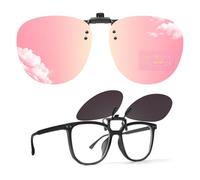 TEMSO Mirror Pink Clip On Sunglasses Flip up for Women Men,Polarised Clip-on Sunglasses for Driving Glasses,Clear Vision,Anti Glare|60 * 53mm