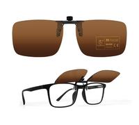 TEMSO Polarised Clip On Sunglassed Driving Glasses For Mens And Women,Flip Up,UV400 Protecetion,HD Vision,Anti Glare,Safe Driving,Brown