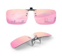 TEMSO Polarized Clip On Sunglasses Flip Up Over Prescription Glasses For Mens Womens,Fit For Myopia Glasses On Holiday Beach,Filter UVA UVB,HD Vision|Safe Driving|Pink Mirror|60 * 41mm