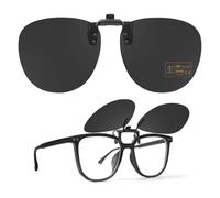 TEMSO Retro Oversize Clip On Sunglasses Flip up for Women Men,Polarised Clip-on Sunglasses for Driving Glasses,Clear Vision,Anti Glare|Black|60 * 53mm