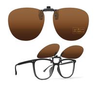 TEMSO Retro Round Clip On Sunglasses Flip up for Women Men,Polarised Clip-on Sunglasses for Driving Glasses,Clear Vision,Anti Glare