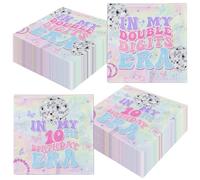 TEMYAXU 40pcs Iridescent Double Digits Era Napkins, 10th Birthday Party Decorations, Pink & Purple, 2-Ply Paper Napkins