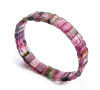 Temzyy Natural Watermelon Tourmaline Quartz Crystal Rectangle Bead Bangle Bracelet for Women